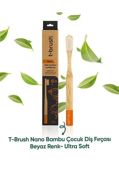 TBRUSH Nano Natural Bamboo Vegan Children's Toothbrush - White Color - Ultra Soft - Plastic Free