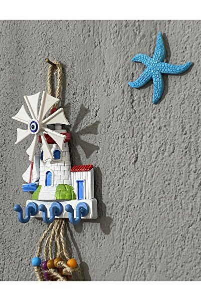Kumbaraavm Yel Değirmenli Deniz Feneri 3 Kancalı Anahtarlık Duvar Süsü