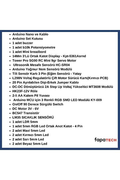 Fapatech Arduino Nano Temel Elektronik Süper Proje Seti - Organizer Kutulu