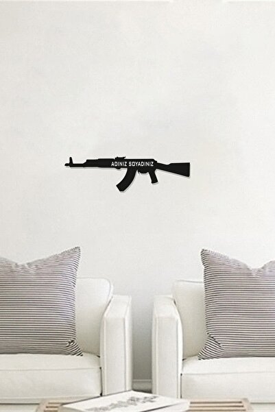 NED MDF LAZER DEKARASYON Siyah Isime Özel Ak-47 Ahşap Tablo Mdf Lazer Kesim 3...