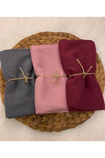 feronis Hijab Γυναικείο Βαμβακερό Σετ Μοντέλο Cazz Shawl 3 τεμαχίων _ Πούδρα Ροζ - Μπορντό - Καπνιστό