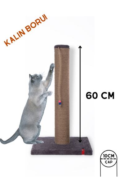 PUGALO 60cm Catnipli Kalın Borulu Dev Tırmalama Tahtası Antrasit Minder Yüzey