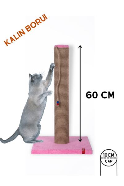 PUGALO 60cm Catnipli Kalın Borulu Dev Tırmalama Tahtası Pembe Minder Yüzey