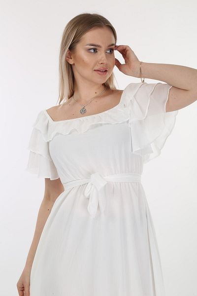 Azra Style Γυναικείο φόρεμα σκοποβολής Carmen Collar Flounce Chiffon White