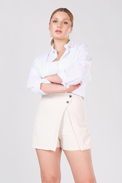 Giyim Dünyası Kadın 2 Düğme Detay Şort Etek Taş