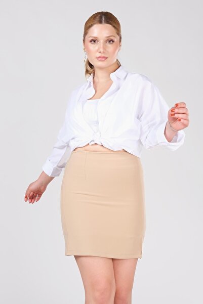 Giyim Dünyası Women's Lined Side Slit Skirt Stone