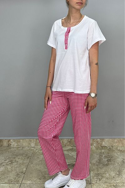 Tam Moda Women's Pajama Set Top Sleeveless White - Bottom Red Plaid