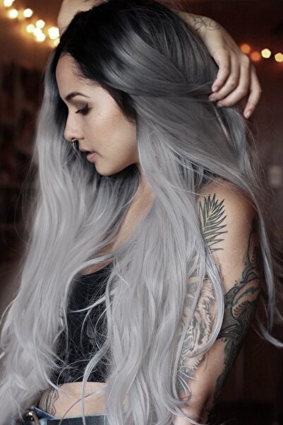 TAKIŞTIR Isıya Dayanıklı Yarımay Çıt Çıt Saç 1B+0906 Gri Ombre /Dalgalı/60 Cm...