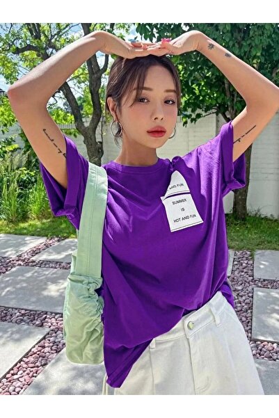 AFROGİYİM My Afrogiyim Purple Summer Hot and Fun printed Oversize χτενισμένο βαμβακερό μπλουζάκι