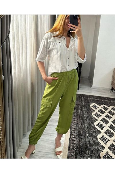 Dali Giyim Mountain Green Parachute Cargo Pocket Trousers