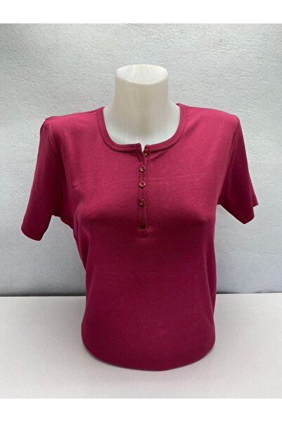 Ak Ench PAMUKLU DÜZ RENK NORMAL KALIP DÜMELİ LİKRALI COTTON KISA KOL KADIN AN...