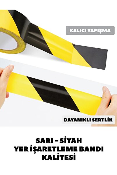 Mutluyol Sarı Siyah Yer İşaretleme Bandı Yapışkanlı Şerit Bant İkaz Bandı Çizgili Bant