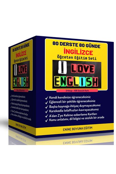 Enine Boyuna Eğitim مجموعة كتب تدريس اللغة الإنجليزية في 80 دورة في 80 يومًا (مجموعة كتب مكونة من 1000 صفحة)