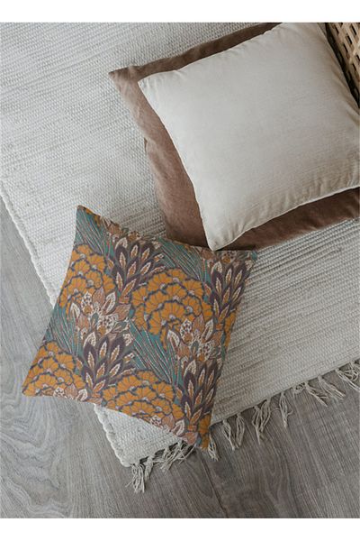 NT Handmade Autumn Colors Patterned Printed 42x42cm Cotton Woven Throw Pillow Pillow Case