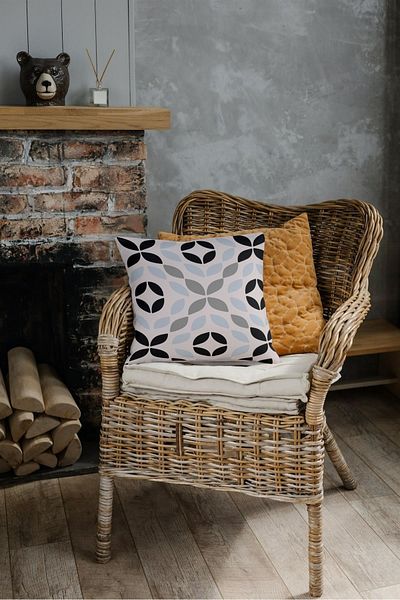 NT Handmade Cream Decorative Patterned Printed 42x42cm Cotton Woven Throw Pillow Pillow Case