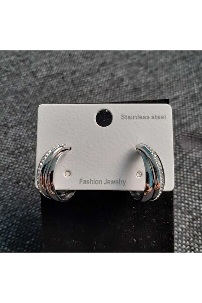 stainless steell Çelik halka taşlı küpe