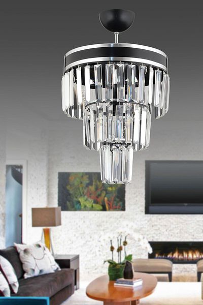 Kraliçe Paris - 3-Layer Black Chrome Gilded 30-Piece Crystal Stone Chandelier