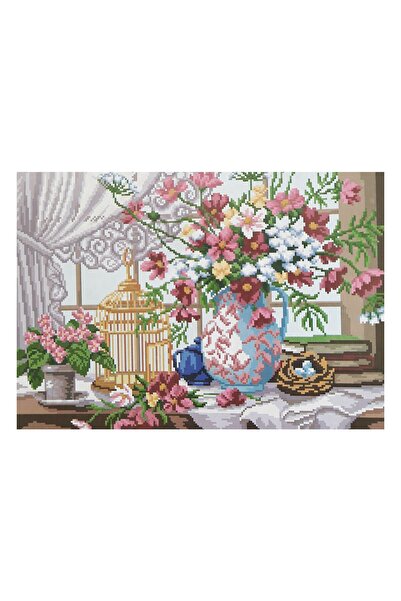 ElkaHobi Goblen Etamin İşleme Seti 40x50 cm Cam Kenarındaki Masa Deseni