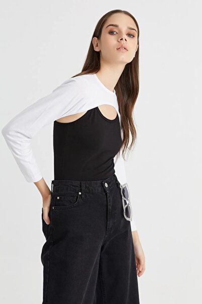 ALLURİNG Straight Collar Neck Collar Sleeve - White