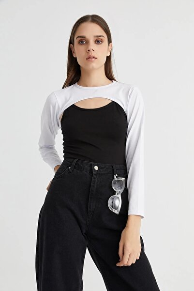 ALLURİNG Straight Collar Neck Collar Sleeve - White