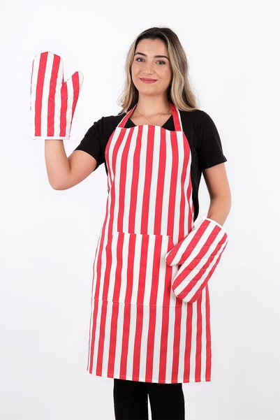sevilya Motif 3-Piece Kitchen Apron Set Adjustable Strap Kitchen Apron Chef Apron (2 Gloves)