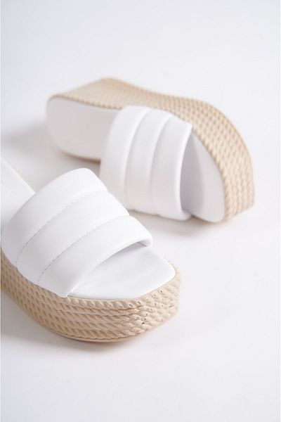 BZ Moda Papuci de damă cu talpă ortopedică cu toc alb