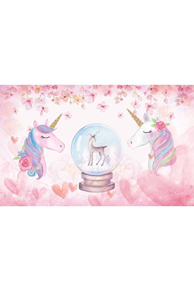 LOTUS AURA Unicorn Desenli Çocuk Odası Duvar Kağıdı, Pembe Çiçekli Bebek Odası Duvar Resmi