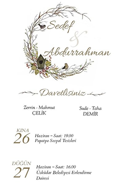 Belinay Bulutay Düğün Davetiyesi 114 05 (1000 Adet)