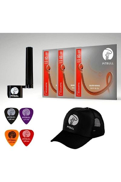 Pitbull Strings Silver Series Acoustic Guitar Count Set (Wire Winder 4 Pena Hat) Right 11-52 Hand 3P Ssc