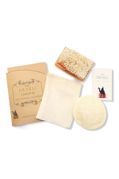 Develi 1973 Natural Facial Cleansing Set - Donkey Milk & Honey Pumpkin Fiber Soap