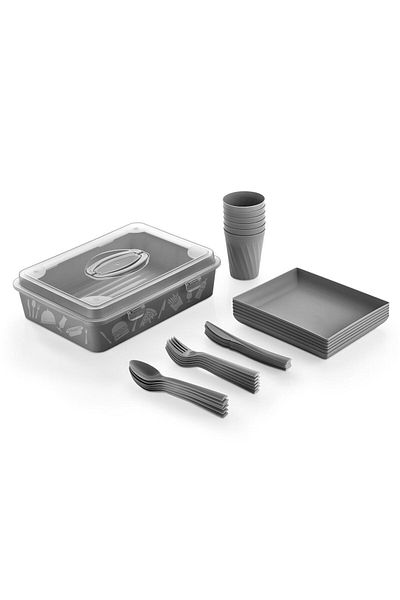 kozalak home 32 Piece Anthracite Gray Picnic Set for 6 People - Dempa