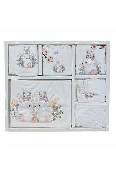 Zıpır Kız Bebek Beyaz Fiyonklu Hastane Çıkışı Seti (10 Parça)