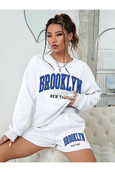 Machetta Γυναικείο σετ σορτς φούτερ με 3 κλωστές λευκό μπλε Brooklyn