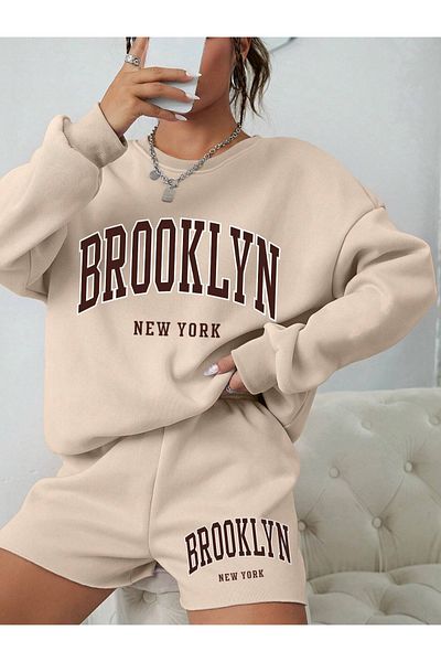Machetta Γυναικείο Μπεζ Σετ Καφέ Brooklyn Printed 3 Κλωστές Φούτερ Σορτς