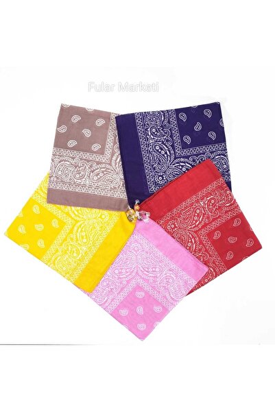 BANDANA MARKETİ Ethnic Pattern Bandana 5 Pieces Red-Green-Pink-Purple-Yellow