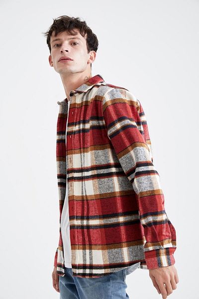 DeFacto Regular Fit Polo Neck Checked Lumberjack Long Sleeve Shirt