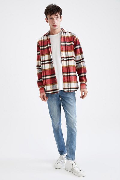 DeFacto Regular Fit Polo Neck Checked Lumberjack Long Sleeve Shirt