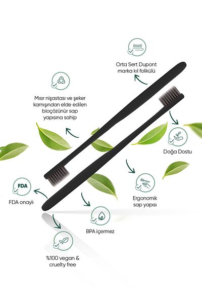 TBRUSH Bio-soluble Vegan Toothbrush – Black Color – Medium Hard