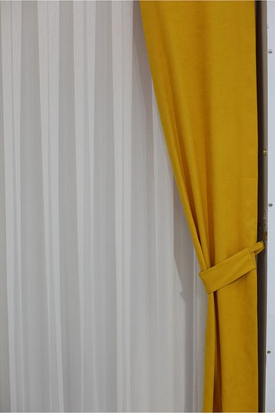 MEVVA HOME Plain Stitching (No Pleat) Velvet Background Single Wing Curtain Mustard Yellow
