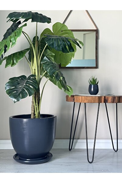 odka 40litre Klasik Saksı Tabaklı 40cmx40cm Antrasit Renk