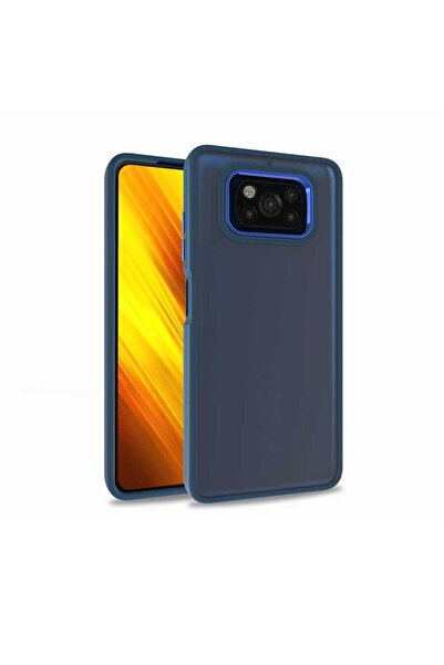 Gpack Xiaomi Poco x3 Kılıf Flora Sert Silikon Arkası Cam Şeffaf Lacivert