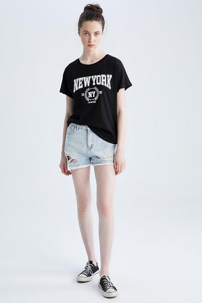 DeFacto Regular Fit Crew Neck Printed Short Sleeve 100% Cotton T-Shirt
