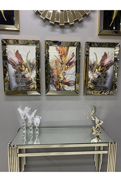 Aynalı Mor Bulutlu Tablo Set