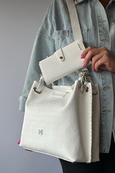 Just Polo Large Size Knit Detailed 4 Compartment Women's Shoulder Bag 4031-Gd...