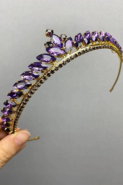 Hayalperest boncuk Ece Model Thin Bridal Henna Crown Purple Gold