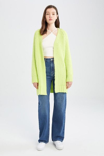 DeFacto Long Fit V Neck Soft Textured Long Basic Knitwear Cardigan U6718az22au