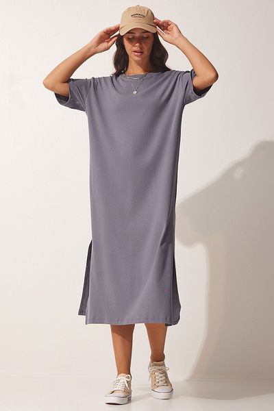 Happiness İstanbul Women's Anthracite Cotton Daily Combed Cotton Dress UB00119