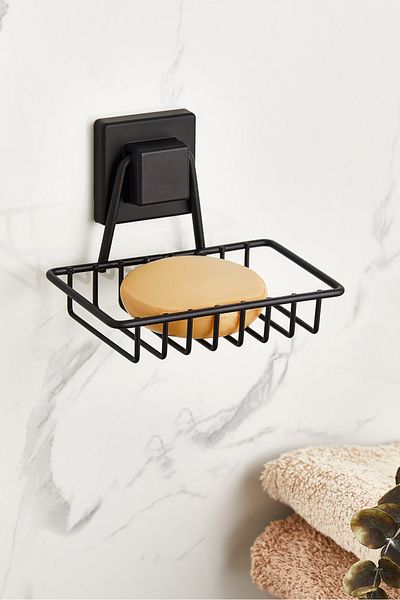 ORSA HOME Δοχείο σαπουνιού 905 Μαύρο ματ τετράγωνο με ισχυρή κόλλα