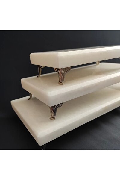 Zeybek Marble Marble Presentation Set of 3 Serving & Presentation Plate Silver Foot