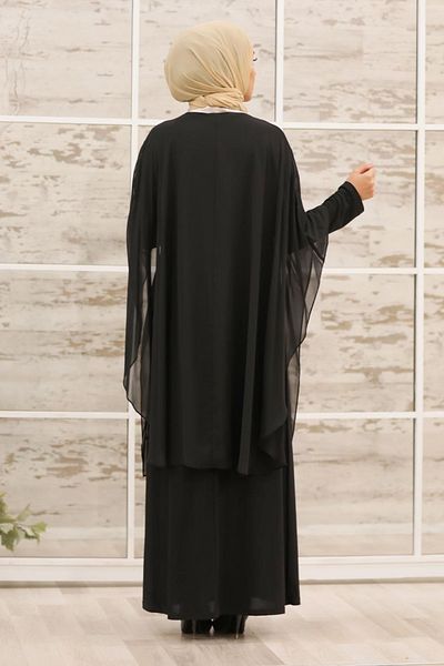 Neva Style - Rochie neagră hijab cu pelerină 3469s